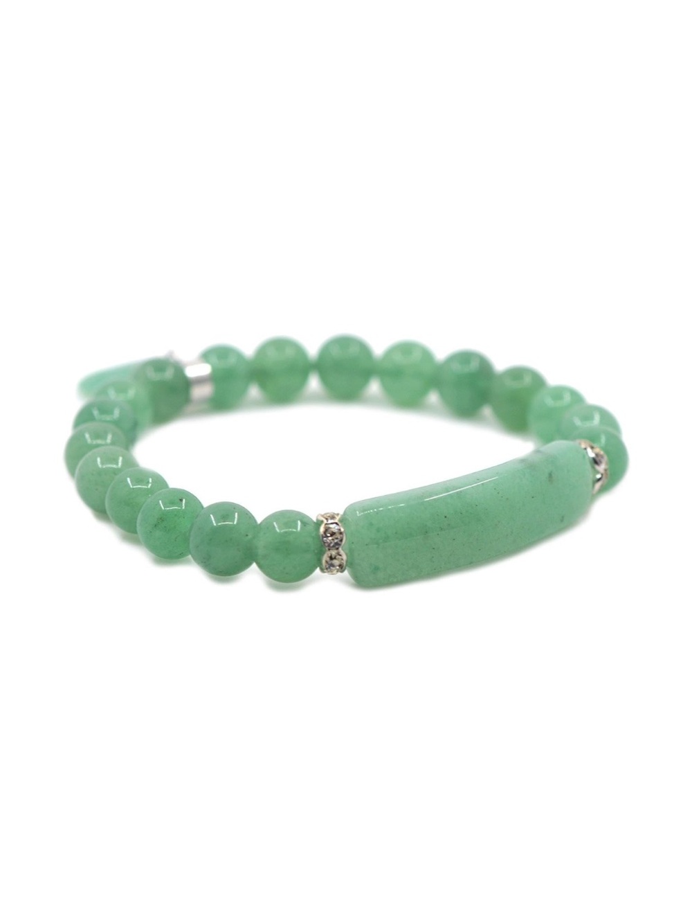 Unisex bracelet with semi-precious gemstone beads with heart charm, elastic
